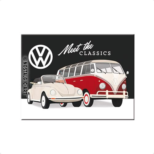 Nostalgic-Art Retro Kühlschrank-Magnet, 6 x 8 cm, VW – Meet The Classics – Volkswagen Bus Geschenk-Idee, aus Metall, Vintage Design