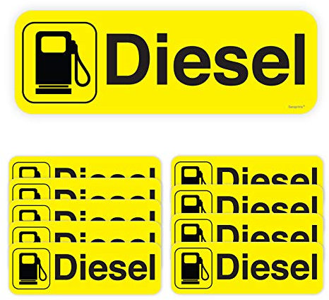 Pack of 10 Diesel Sticker Fuel Cap Self Adhesive Waterproof (64 x 22 mm) Diesel Stickers for Cars, Trucks Sara Prints®