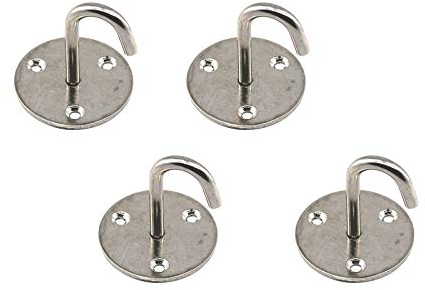 Annakideya Paquete de 4 ganchos de techo de acero inoxidable de tamaño pequeño para colgar en la pared, resistentes en forma de U, con tornillos para colgar candelabros, ventiladores de techo, sacos