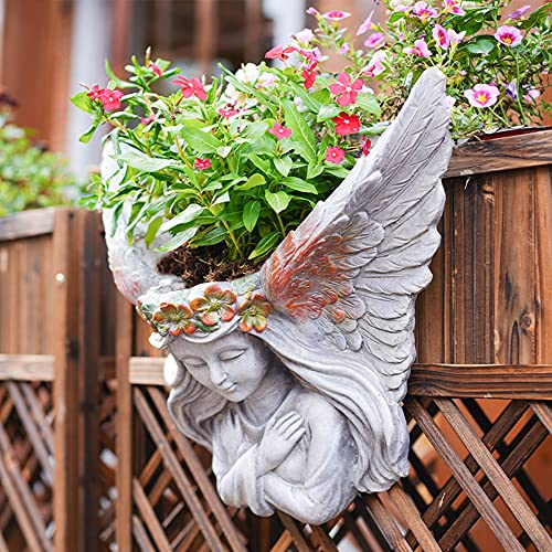 LONG-L Hängende Engel Statue Pflanztopf,Wandbehang Cherub Skulpturen Pflanzgefäß Garten Dekoration,für Indoor Outdoor Beten Religiöse Engelsskulpturen Ornament,Multicolor