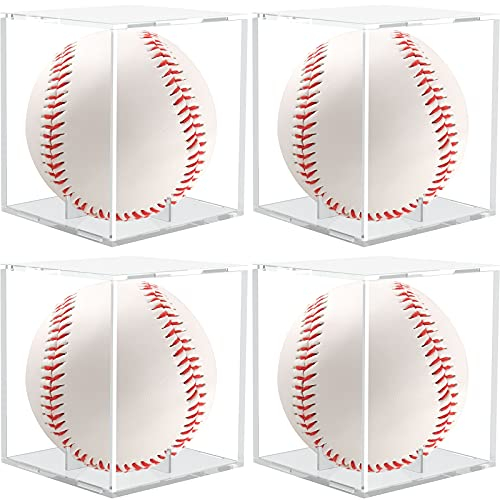 Anwenk Baseball-Vitrine 4 Stück, Baseball-Halterung, UV-geschützter Acryl-Würfel, quadratisch, transparent, offizielles Baseball-Autogramm, Vitrine für offizielle Größe Baseball