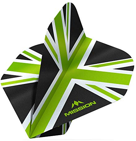 Mission Darts Alliance Flights | Extra starke Premium UV Flights | Union Jack Standardform 100 Mikron, Grün, 1 Set mit 3 Flights (F3083)