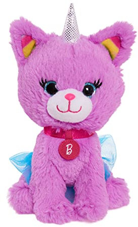 Just Play Barbie Plüsch Unicorn Kitty 18cm, aus super weichem und kuscheligem Stoff, mit schönen Glitzeraugen, Regenbogenfell Details an den Ohren und einem glänzenden Einhorn Horn, ab 3 Jahren