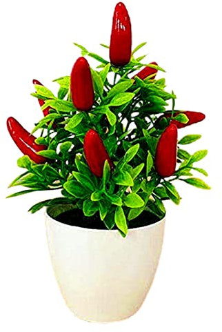 Mini Topfpflanzen Künstliche Kunststoff Obst Pflanzen Mini Orange Granatapfel Baumpflanze für Home Office Schreibtisch Zimmer Dekoration Pflanzen Bonsai Deko Pflanzen Kunstblumen in Vase Chili