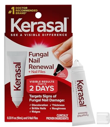 Kerasal Nail Renewal and Nail File Combo Pack, Restores Appearance of Discolored or Damaged Nails, 5 Heavy Duty Nail Files, 0.33 fl oz, Clear (Packaging May Vary)