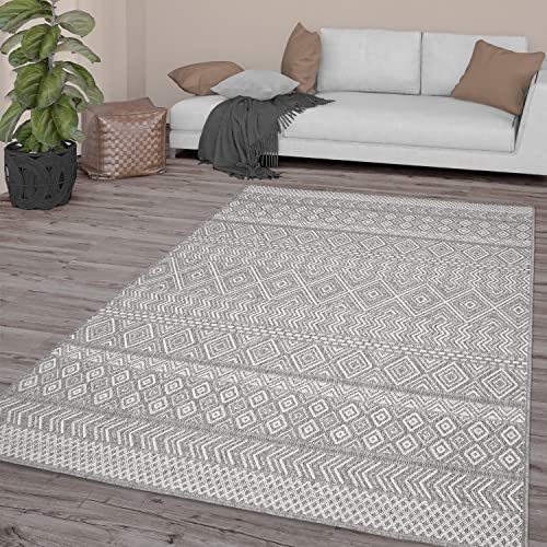 TT Home In-& Outdoor Teppich Wetterfest Balkon Küche Wohnzimmer Boho Rauten Design, Farbe: Grau 3, Größe:200x280 cm