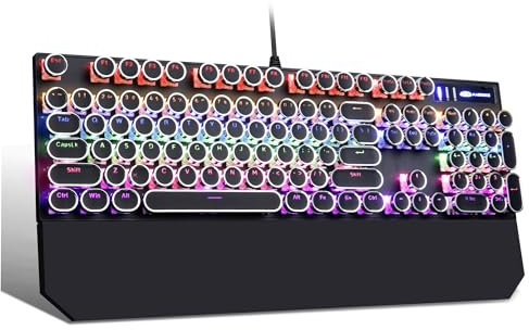Typewriter Mechanical Gaming Keyboard,Retro Punk Round Keycap with Wire Rainbow Backlit Keyboards with Blue Switch for Windows Laptop PC Mac PS4 PS5 Gaming(Black)