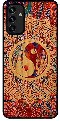 utaupia Coque Silicone pour Samsung Galaxy A13 4G Bois veritable Yin et Yang Orange Fantaisie Rigide coloré Chine Rosace Peinture de Protection Ying