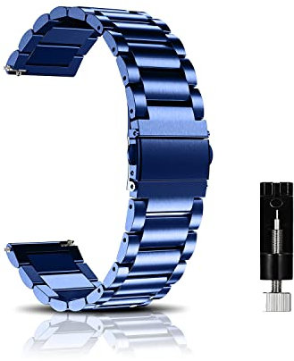 CeiBand Correa para 20MM 18MM 22MM, Métal Ajustable de Acero Inoxidable Correas, Banda Reemplazo de Reloj inteligente para Hombres Mujer - Azul