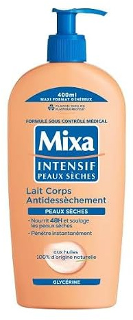 Mixa Intensif Peaux Sèches Lait corps antidessèchement | Huiles 100% origine naturelle, Glycérine végétale, Formule légère non collante, Flacon 100% plastique recyclé