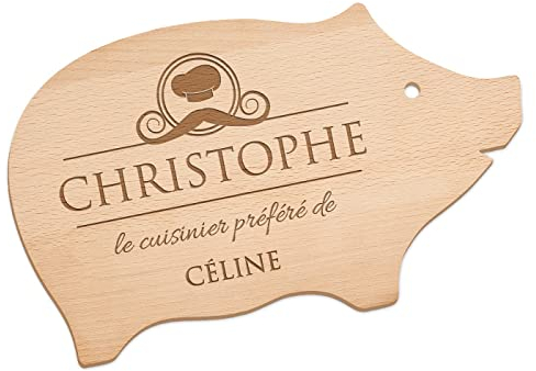 Maverton Planche en bois de hêtre à personnaliser - Planche à découper gravée - Plateau pour homme - pour chef et amateur de cuisine - pour anniversaire - pour lui/papa - chapeau de chef