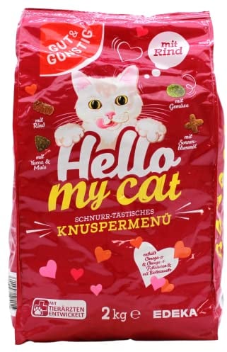 Gut & Günstig Hello My cat Knuspermenü mit Rind, 4er Pack (4 x 2 kg)