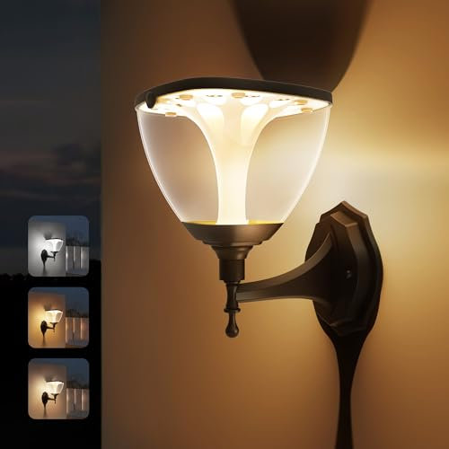 duowelly Applique Solare da Esterno con 3 modalità,Lampade da parete a energia solare da giardino,Lampade da parete per esterni Waterproof IP65 per Patio, Cortile,Vialetto,Percorso,Alluminio(1 Pack)