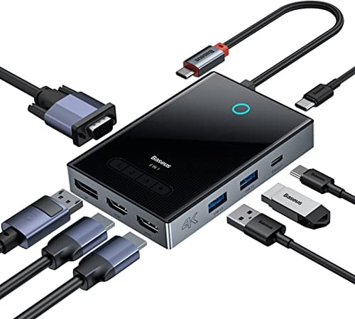 Baseus USB C Hub Mit 4 Display, Docking Station Mit 2 HDMI 4K, 4K 120Hz DisplayPort, VGA, 100W PD, 5 Gbps USB-A 3.0 & USB-C 3.0 Datenports, Für Dell/HP/Lenovo/MacBook/Steam Deck