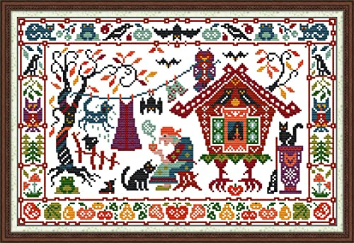 ABEUTY 14ct Kreuzstich Stickpackungen Zählbare Ungestempelt, Magisches Halloween Stoff ohne Vorgedrucktes Muster Stickerei Set Erwachsene Anfänger