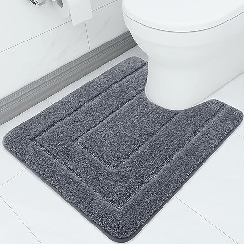 Homaxy Mikrofaser Badezimmerteppich rutschfeste Weiches Vorleger Toilette mit Ausschnitt 50 x 60 cm, Saugfähig Badematte Stand WC, Waschbar Badteppich für WC,Dunkelgrau
