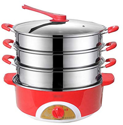 304 Stainless Steel Slow Cooker Food Steamer Pot Food Warmer Electric Steamer Food Warmer Commercial (Color : Red) (Red)