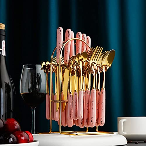 Juego de cubiertos de acero inoxidable dorado para servir 6 juegos para fiestas, cocina, boda, restaurante, juegos de cubiertos con soporte para colgar