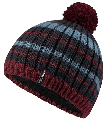 Trollkids Kinder Hafjell Bommelmütze, Kastanienbraun/Schwarz/Stahlblau, Größe 48-52