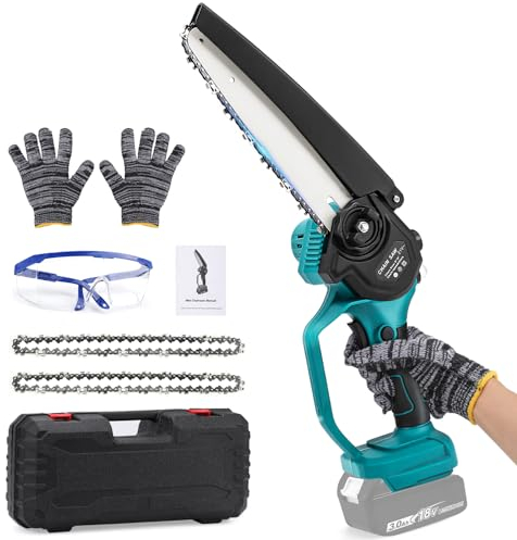 8 Zoll Mini Kettensäge Kompatibel mit Makita 18V Akku, mit Bürstenloser Motor Akku-Kettensäge mit 2x Kette Elektro Handkettensäge für Gartenscheren Astschere Holzschneiden(ohne Akku und Ladegerät)