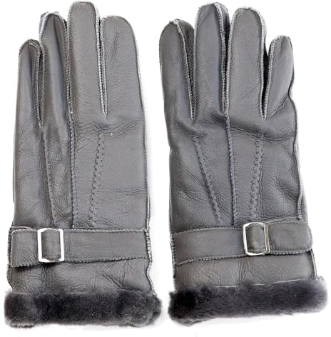 Woolous Winterhandschuhe Herren, Thermo Lammfell Handschuhe Mit Verstellbarer Manschette, Wolle-Futter FäUstlinge, Super Warm und Atmungsaktiv für Autofahren, Motorradfahren, TäGlich (Grau)