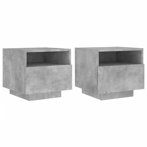 vidaXL Bedside Cabinets with LED Lights Nightstand Table 2 pcs Concrete Grey