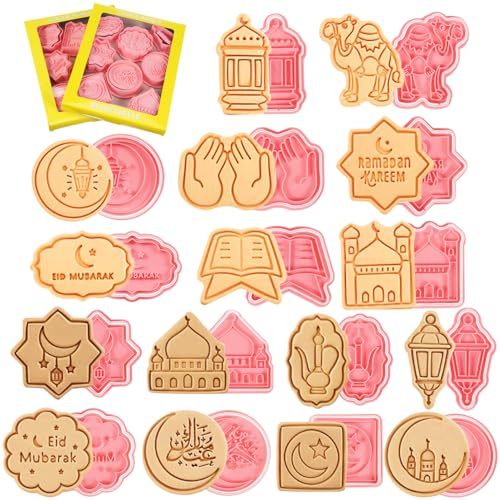 Cabilock Ausstechformen Eid Mubarak Ramadan Ausstecher: 16Stücke Islamische Keksausstecher Keksstempel Backform DIY Keksform Sandwich Kuchen Keks Gebäck Toast Cookie Cutter