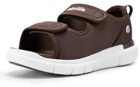 FitVille Sandales Diabétiques Hommes Large Ouverture Chaussures Orthopédique Scratch Sandales Rééducation pour Pieds Gonflés Café 49 EU Large