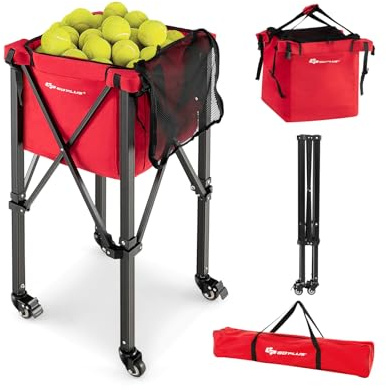 GOPLUS Chariot de Balle de Tennis Pliable en Aluminium et Tissu Oxford avec Capacité de 150 Balles et Sac Amovible, Panier de Rangement de Tennis Roulant pour Entraînement ou Loisir