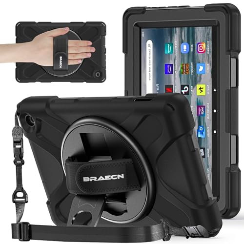 BRAECNstock Custodia per tablet Amazon Fire HD 7 di 12a generazione 2022, antiurto Proetective Kindle Fire HD 7, custodia per bambini, con cinturino da polso girevole+supporto, portapenne, tracolla,