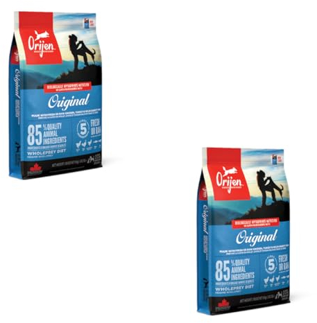 Orijen Dog Original | Doppelpack | 2 x 340 g | Alleinfuttermittel für ausgewachsene Hunde | 85% hochwertige tierische Zutaten | Überzug aus gefriergetrockneten rohen Zutaten