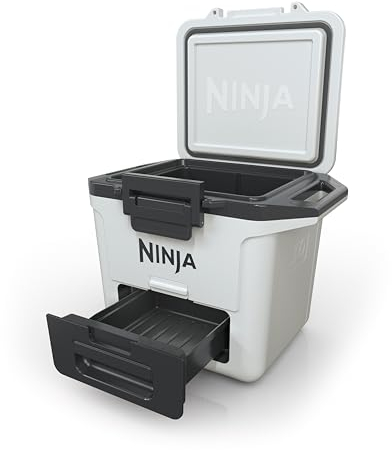 Ninja FrostVault Hard Cooler 28L, Premium isolierte Kühlbox, hält Eis bis zu 6 Tage, integrierte Trockenaufbewahrungsschublade mit Kühlschranktemperatur, passt 48 Dosen, Cloud White FB131EUWH