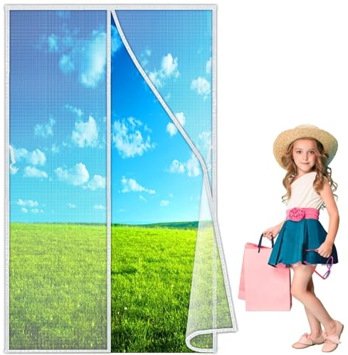 Magnet Fliegengitter Tür Insektenschutz 295x265 cm, Anti Moskito Fliegengitter für Tür von oben nach unten automatisch abdichtend für Schlafzimmer Balkon Weiß Neuste-Version