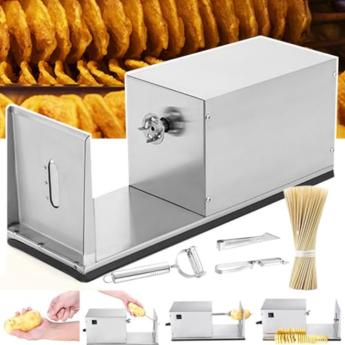 Macchina Elettrica Per Torre Di Patate, Taglia Patate In Acciaio Inossidabile, Affetta Patate Taglia Patate Fritte Tornado Taglia Patate A Spirale -3 Pelapatate + 100 Bastoncini Di Bambù,Silver