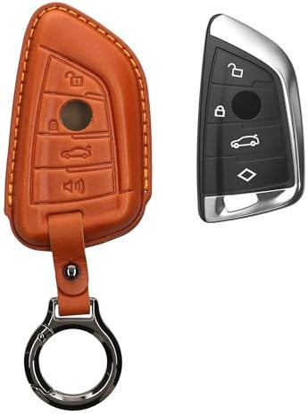 kwmobile Premium Leder Autoschlüssel Schutzhülle kompatibel mit BMW 3-Tasten Smart Key Autoschlüssel Hülle - Schlüssel Tasche - Braun