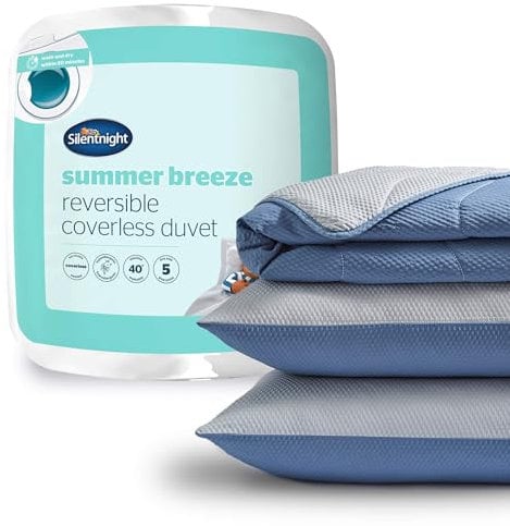 Silentnight Summer Breeze Coverless Duvet - Seersucker 2.5 Tog Summer Lightweight Double Duvet Quilt Reversible - Includes Matching Pillowcase - Machine Washable - Grey and Light Blue - Double