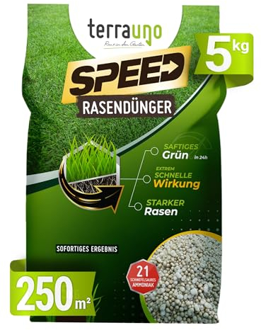 Terrauno Turbo Rasendünger SPEED Frühjahr/Sommer & Herbstrasendünger, Sofortwirkung in 24 Stunden, Universaldünger, 5 kg für 250 m², schneller Wachstumsschub und saftiges Grün