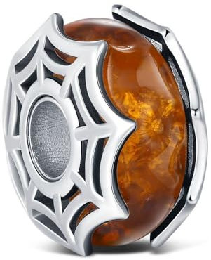 KEQ Abalorio ondulado de cristal de Murano, Colgante Transparente para Pulsera y Cadena para Mujer, Flor Charms de Plata 925,Abalorio Compatible Pandora Gnoce y Trollbeads (Red de araña)