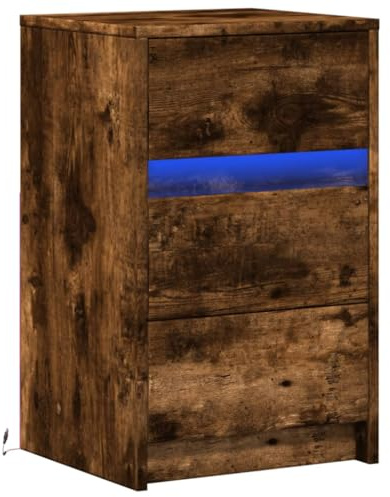 vidaXL Bedside Cabinet with LED Lights Smoked Oak Engineered Wood