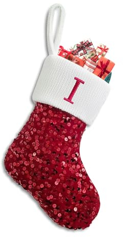 Sleeleece Weihnachtsstrumpf Personalisiert Nikolausstrumpf 22 cm,Christmas Stockings,Nikolausstiefel zum Befüllen Weihnachtsstrumpf Geschenkbeutel Weihnachtsbaum Anhänger Weihnachtsdeko Pailletten I