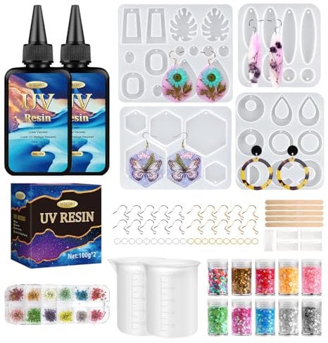 WIKIMO 200g UV Resin Set, Upgrade Schmuck Selber Machen Set UV Kleber Kristallklares Transparentes, UV Harz für Gießen Herstellung DIY Handwerk Geruchsarmer Ultravioletter UV Epoxidharz