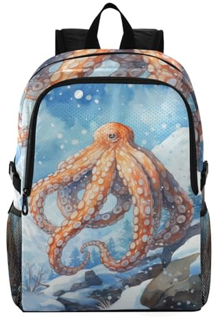 Linnyio Schnee Aquarell Krake Faltbarer, Wasserdichter, Leichter Rucksack, Wander-Tagesrucksack, Verpackbar für Reisen Camping