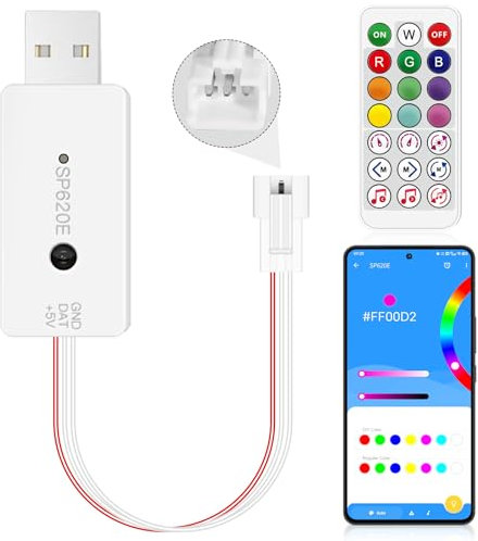 CUQI SP620E Controller Bluetooth WS2812B WS2811 con Telecomando IR, Interfacce USB, Controllo APP Smart Phone per Strisce LED RGB Indirizzabili