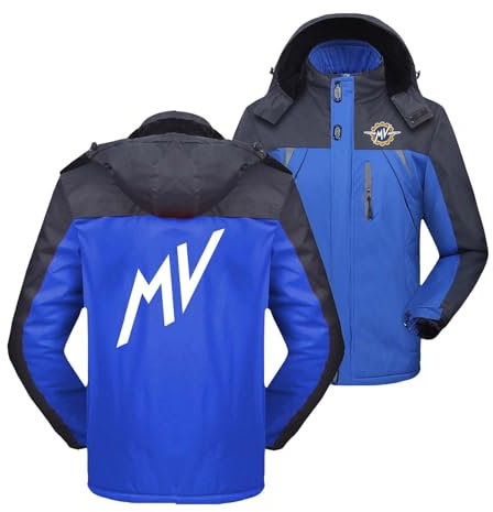 KGQSHFVF Herren-Skijacken Für Den Berg, Schnee Für M.V Plus Skianzüge Aus Samt Durchgehender Reißverschluss Mantel Bedruckt Bequeme Windjacke Abnehmbare-Blue||XXL