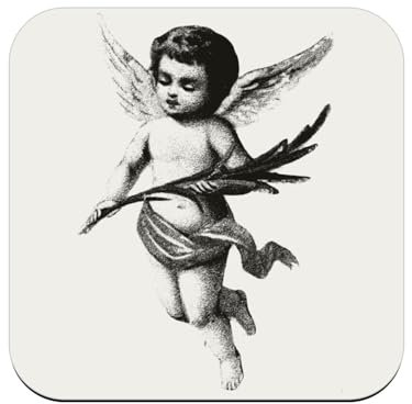 Untersetzer aus Holz – Weihnachtsengel Vintage Retro Zeichnung Schwarz und Weiß – 1 Stück (95 x 95 mm)