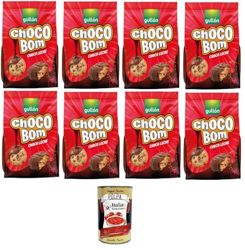 Italian Gourmet Choco Bom biscotti mit Milchschokolade Cookies 8 x 200g | Croccanti e golosi, zarter Überzug für Kakao, Kaffee, Tee, Lunchbox und, Gesamtnettogewicht 1,6 kg + Kostenlos Polpa 400g