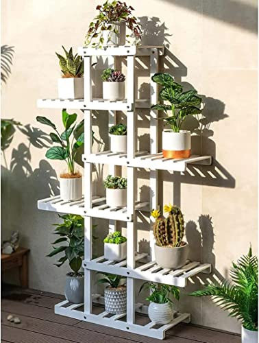 KOIAMVZW Stufte Blumenregal Holz, hoher Pflanzenständer, mehrfacher Leiter-Blumentöpfe, 12 Bonsai-Display-Lagerregal, bodengesteuertes Eckpflanze (Zwei Farben)
