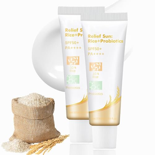 Sonnencreme Gesicht Set SPF 50, Feuchtigkeitsspendende Sunscreen mit Rice, Wasserfester Sonnenschutz gegen UVA und UVB Strahlen, Schutz UV und Anti Aging Sonnenschutz für Gesicht, 2PCS