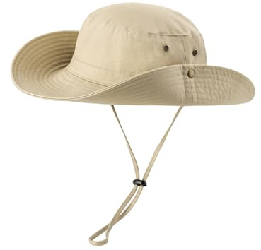 Damen Herren Outdoor Sonnenschutz Bucket Hut Fischerhut Baumwolle Two Way to Wear für Kopfumfang 55-62 cm Einfarbig Khaki