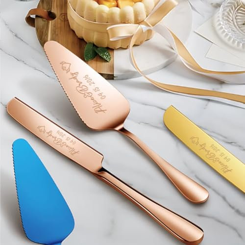 Personalisiertes Hochzeitstortenschneider-Set, graviert, Hochzeitstortenmesser, modernes Gravur-Set, Geburtstagsgeschenk, Brautparty, Geschenk, Monogrammiert (Roségold)